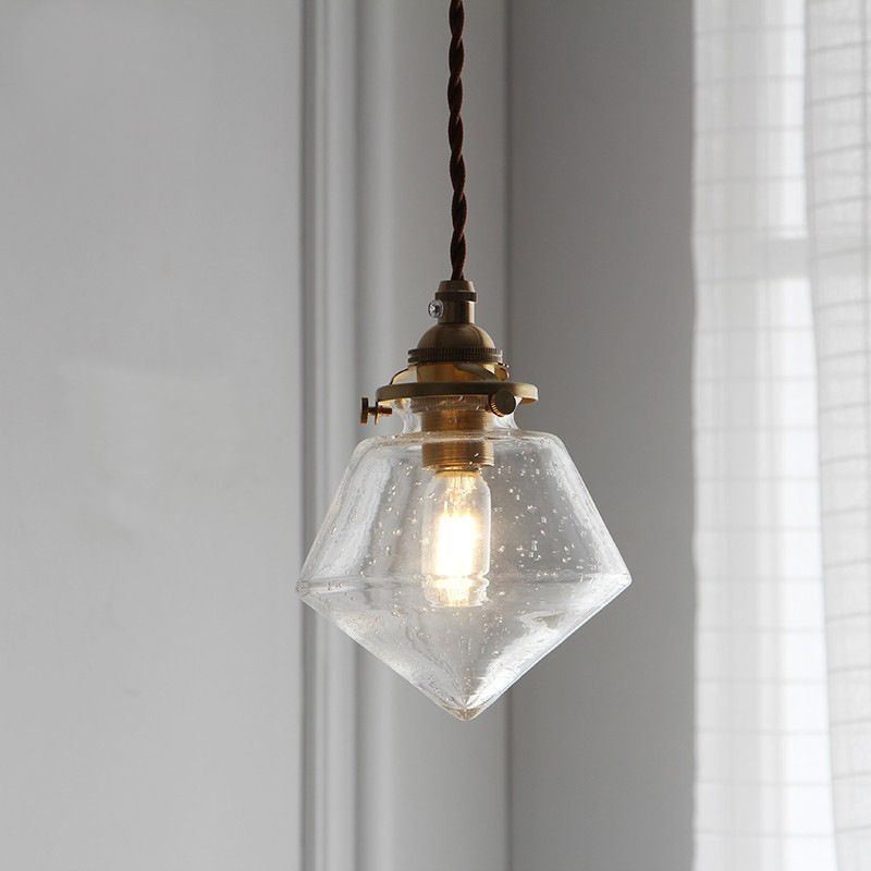 Lampada a sospensione in vetro a forma di diamante, effetto bolle, 1 luce, E12/E14