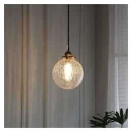 Lampada a sospensione in vetro crackle moderna con fissaggio in ottone 15 x 22,5 cm