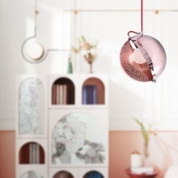 Lampada a sospensione moderna oro rosa con paralume in vetro semicircolare D25x100 cm