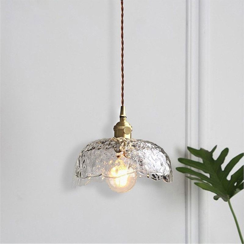 Lampada a sospensione in ottone e vetro martellato 20×17 cm