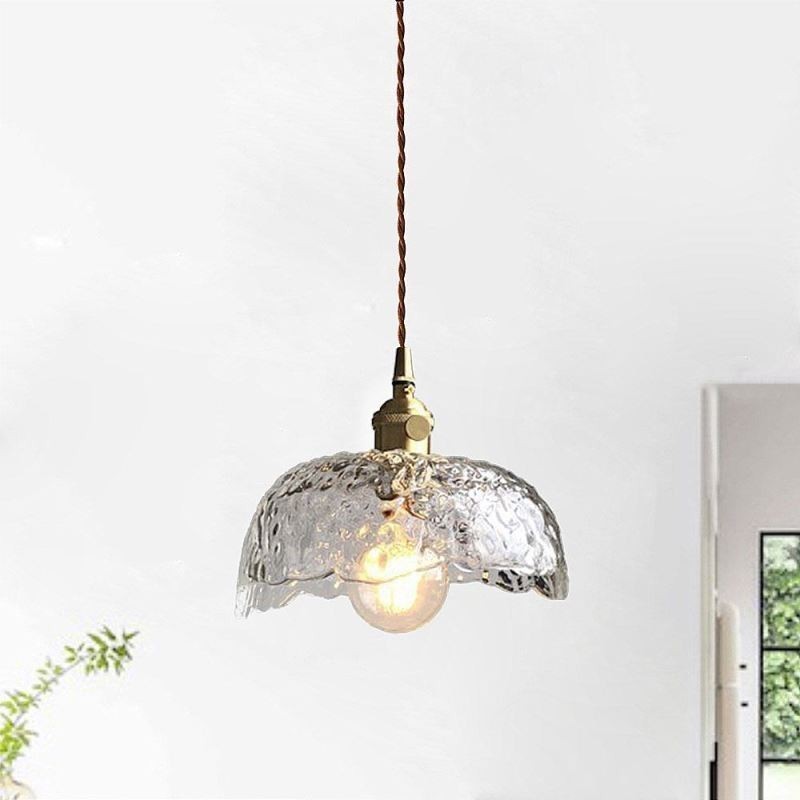 Lampada a sospensione in ottone e vetro martellato 20×17 cm