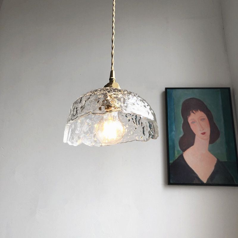 Lampada a sospensione in ottone e vetro martellato 20×17 cm