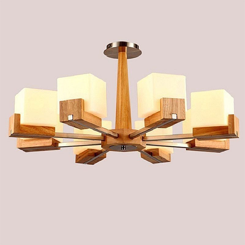 Lampadario a sospensione nordico in legno e vetro, 3/5/8 luci E26/E27