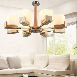 Lampadario a sospensione nordico in legno e vetro, 3/5/8 luci E26/E27