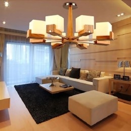 Lampadario a sospensione nordico in legno e vetro, 3/5/8 luci E26/E27