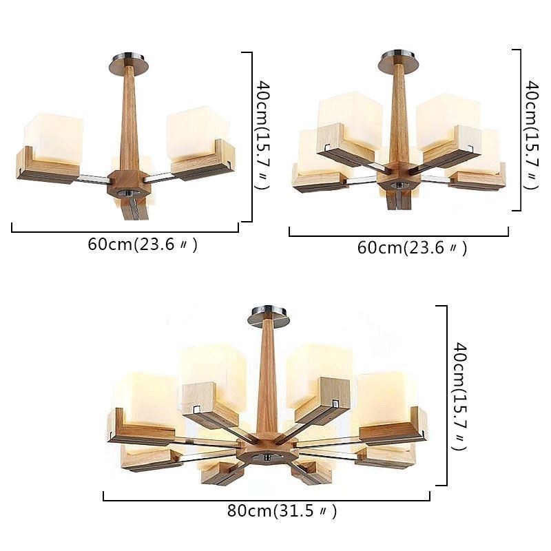 Lampadario a sospensione nordico in legno e vetro, 3/5/8 luci E26/E27