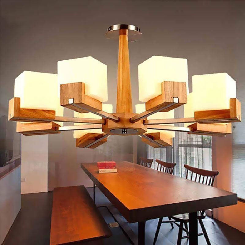 Lampadario a sospensione nordico in legno e vetro, 3/5/8 luci E26/E27