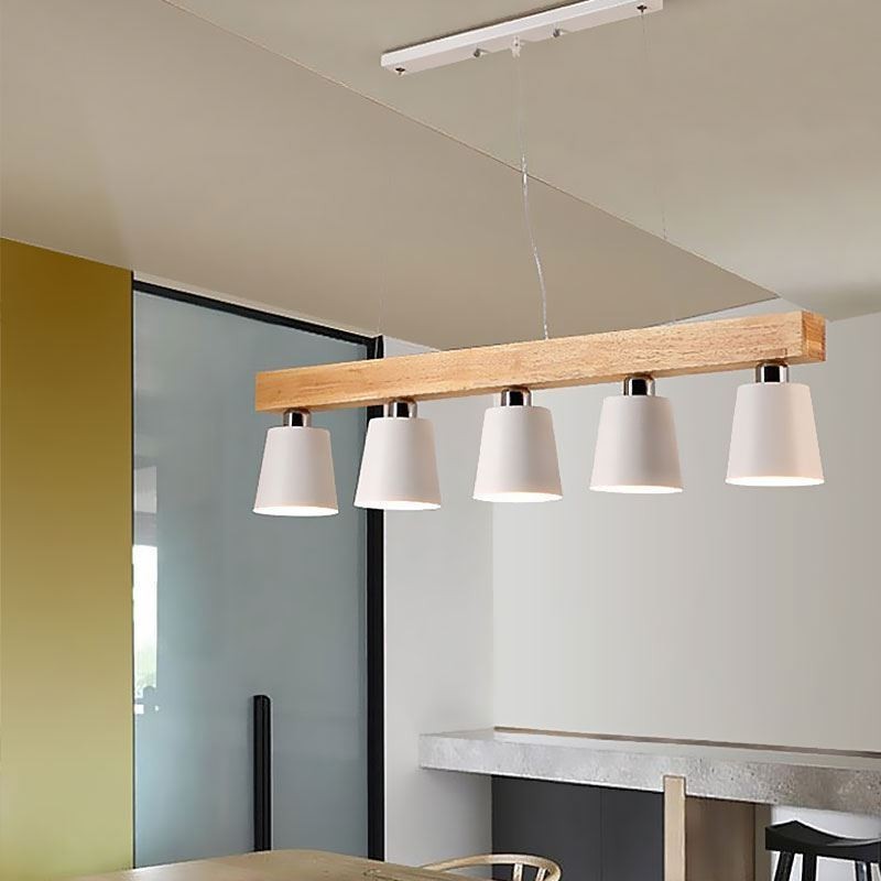 Lampada a sospensione nordica in legno e ferro, 3/5 luci, E26/E27