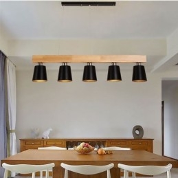 Lampada a sospensione nordica in legno e ferro, 3/5 luci, E26/E27