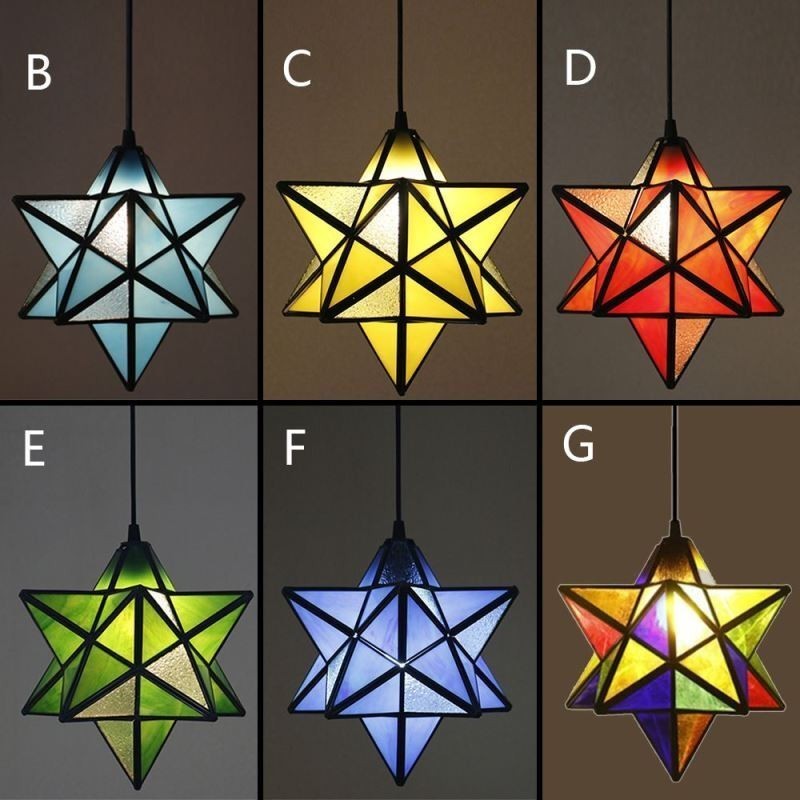 Lampada a sospensione in vetro colorato a forma di stella