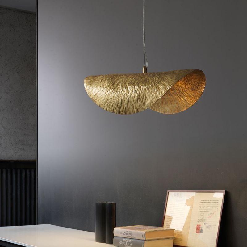 Lampada a sospensione in ottone a foglia di loto, moderna, E12/E14, 1 luce