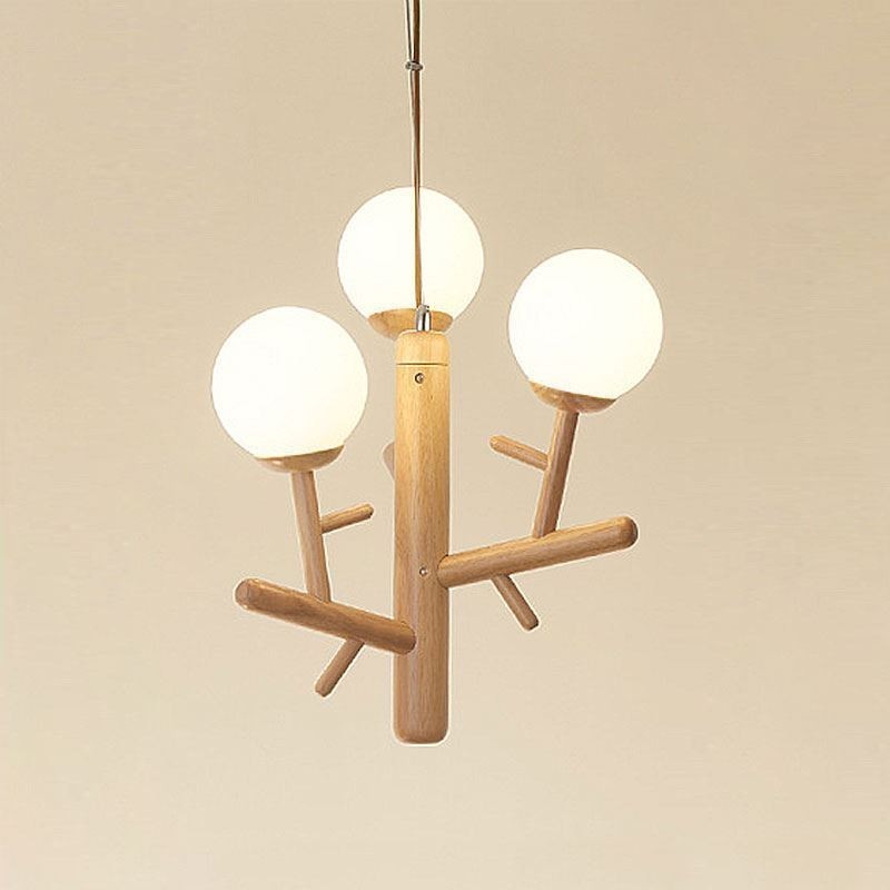 Lampada a sospensione nordica in legno e vetro 3/6 luci E26/E27 cavo 130 cm
