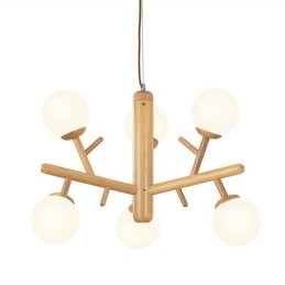 Lampada a sospensione nordica in legno e vetro 3/6 luci E26/E27 cavo 130 cm