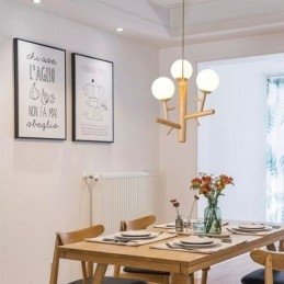 Lampada a sospensione nordica in legno e vetro 3/6 luci E26/E27 cavo 130 cm