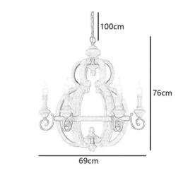 Lampada a sospensione retrò nordica in legno e ferro, 6 luci E12/E14, 69x76 cm