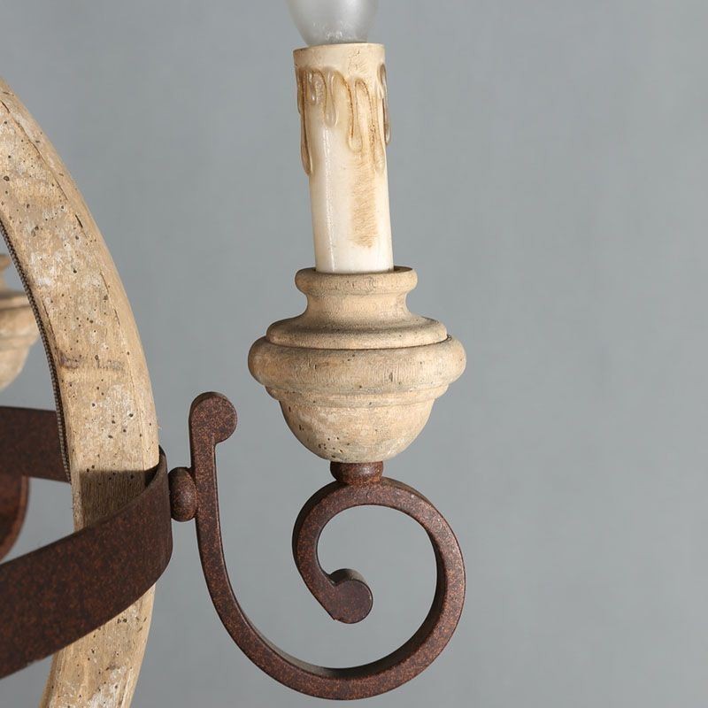 Lampada a sospensione retrò nordica in legno e ferro, 6 luci E12/E14, 69x76 cm