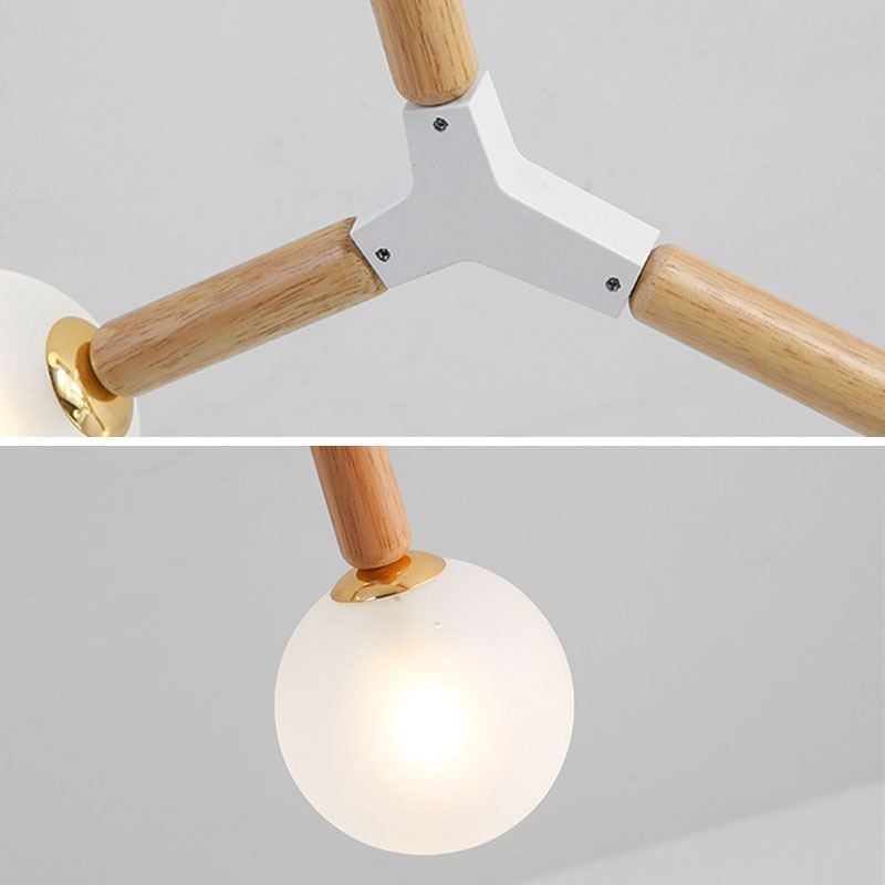 Lampada a sospensione Nordic Magic Bean in legno e vetro, 3/5/6/8 luci