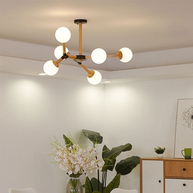 Lampada a sospensione Nordic Bean in legno e vetro