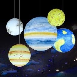 Lampada a sospensione nordica con pianeti del sistema solare, acrilico dipinto a mano, E26/E27