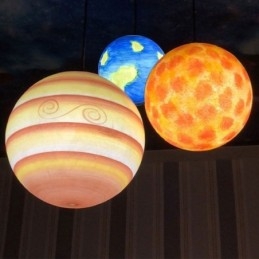 Lampada a sospensione nordica con pianeti del sistema solare, acrilico dipinto a mano, E26/E27