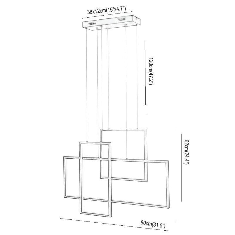 Lampada a sospensione nordica geometrica quadrata in alluminio e acrilico, 50W, 4000 lm, regolabile