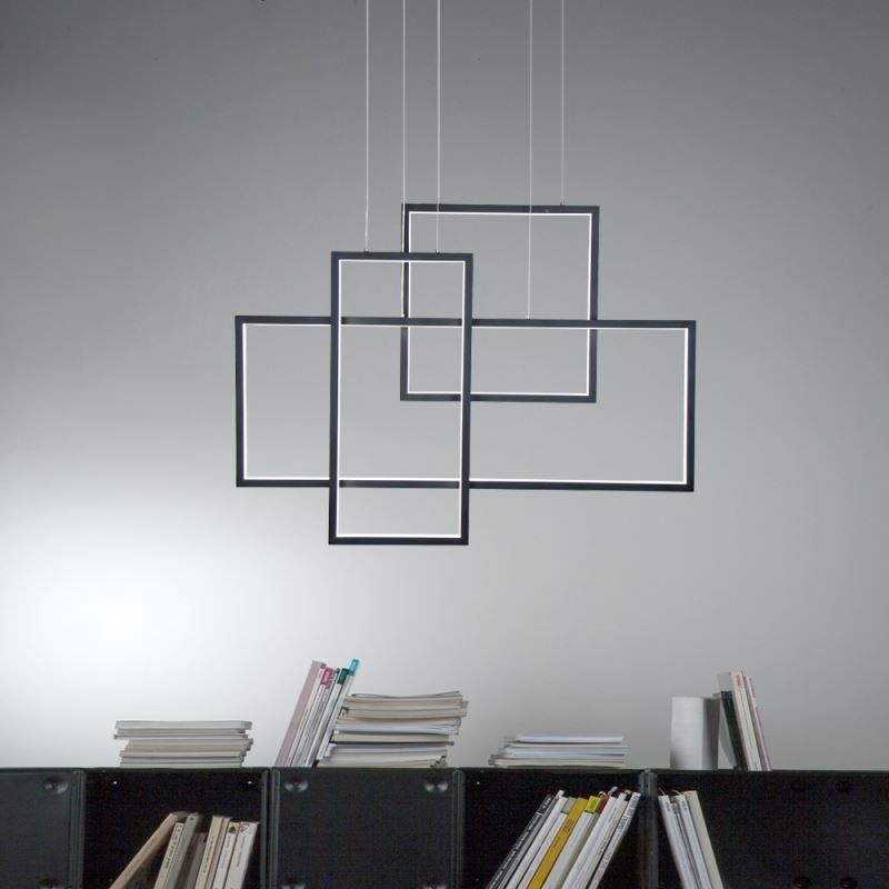 Lampada a sospensione nordica geometrica quadrata in alluminio e acrilico, 50W, 4000 lm, regolabile
