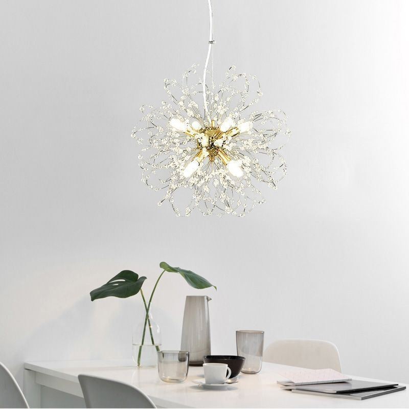 Lampadario a sospensione LED con pendenti in cristallo a forma di tarassaco 42x42 cm