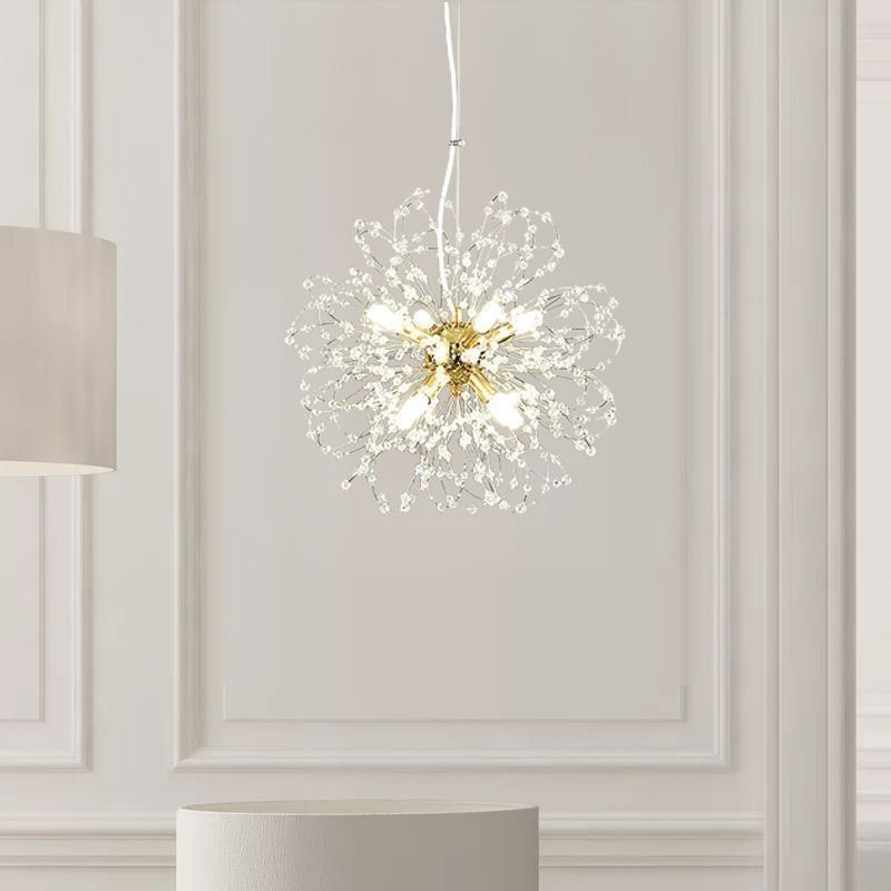 Lampadario a sospensione LED con pendenti in cristallo a forma di tarassaco 42x42 cm