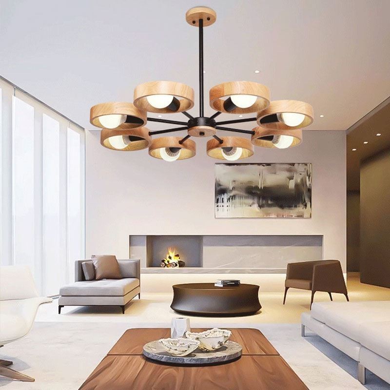 Lampada a sospensione nordica in legno, 3/5/6/8 luci, base E26/E27