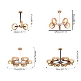 Lampada a sospensione nordica in legno, 3/5/6/8 luci, base E26/E27
