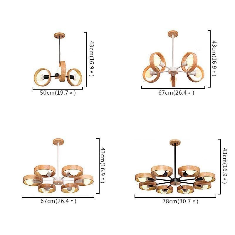 Lampada a sospensione nordica in legno, 3/5/6/8 luci, base E26/E27