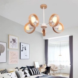 Lampada a sospensione nordica in legno, 3/5/6/8 luci, base E26/E27