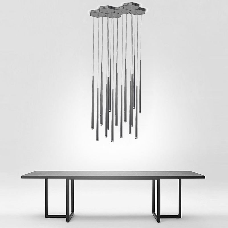 Lampada a sospensione cilindrica moderna con 3 luci LED, alluminio e acrilico, cavo 120 cm