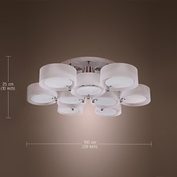 Lampadario a filo moderno contemporaneo in metallo cromato con paralume in acrilico bianco
