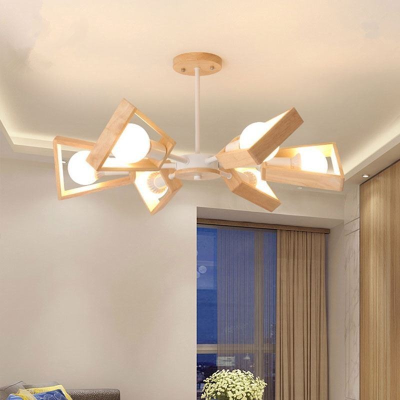 Lampada a sospensione moderna a ventaglio in legno