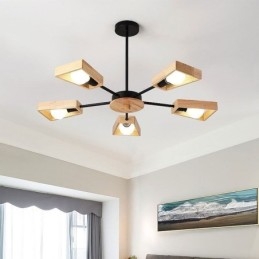 Lampada a sospensione moderna a ventaglio in legno