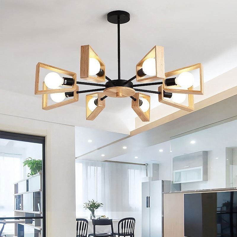 Lampada a sospensione moderna a ventaglio in legno