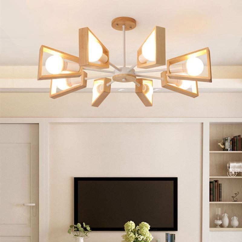 Lampada a sospensione moderna a ventaglio in legno