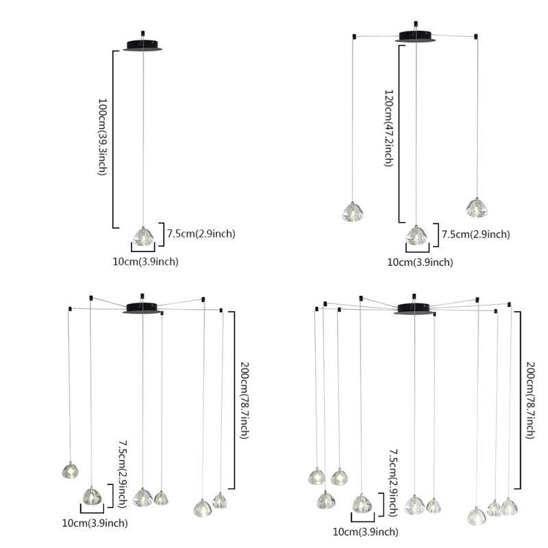 Lampadario a sospensione moderno in cristallo con 1/3/6/9 luci G4