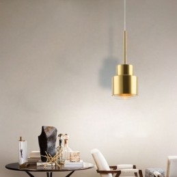 Lampada a sospensione postmoderna in vetro cilindrica dorata E12/E14 13x33 cm