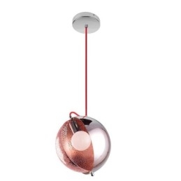 Lampada a sospensione moderna oro rosa con paralume in vetro semicircolare