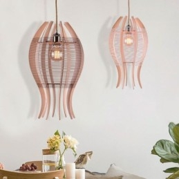 Lampada a sospensione in legno a forma di pesce, stile nordico, 30×30×50 cm