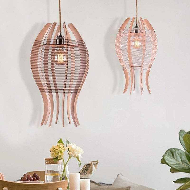 Lampada a sospensione in legno a forma di pesce, stile nordico, 30×30×50 cm