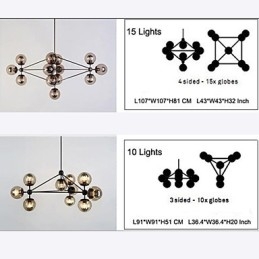 Lampadario retrò 15 luci in vetro nero