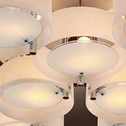 Lampadario a filo moderno contemporaneo in metallo cromato con paralume in acrilico bianco