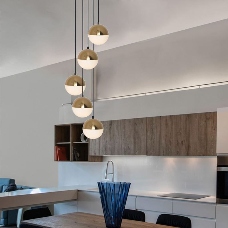 Lampada a sospensione nordica a cerchio 5 luci E26/E27 in vetro