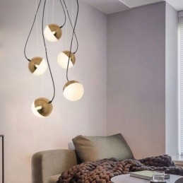 Lampada a sospensione nordica a cerchio 5 luci E26/E27 in vetro
