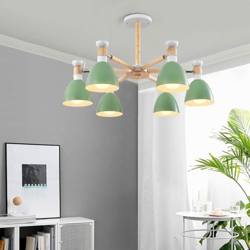 Lampada a sospensione in legno stile nordico macaron 3/6/8 luci E26/E27
