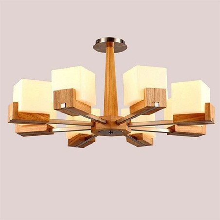 Lampadario a sospensione nordico in legno e vetro, 3/5/8 luci E26/E27