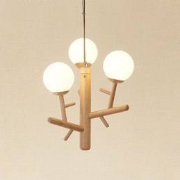 Lampada a sospensione nordica in legno e vetro 3/6 luci E26/E27